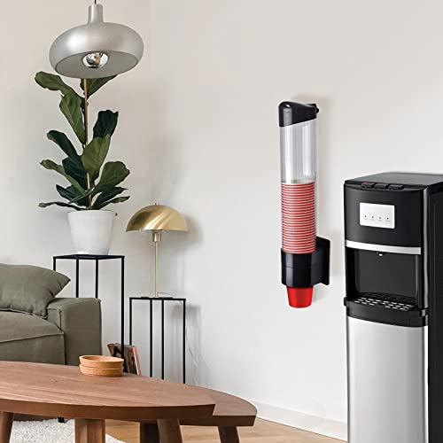 Image of Cup Dispenser, Wall Mount Water Cooler Cup Holder Fits 5oz - 7oz Disposable Paper Plastic Cups for Home Office Hospital Cups Organizer, Adhesive Paste or Screw Install (Black, Medium)