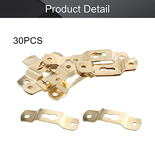 Image of MroMax 30PCS Keyhole Hanging Plate 1.93 inch x 0.51 inch Single Hole Hook for Hanging Paintings Artwork Picture Frame Hook Photos Gold Tone