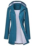 LOMON Raincoat Women Waterproof Long Hooded Trench Coats Lined Windbreaker Travel Jacket Deep Blue XL