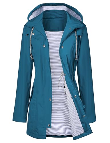Image of LOMON Raincoat Women Waterproof Long Hooded Trench Coats Lined Windbreaker Travel Jacket S-XXL