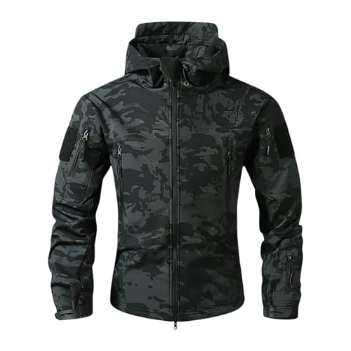 FASLOLSDP Regenjacke Herren Fleecejacke Military Outdoor Softshell Jacke mit Kapuze Fleece Gefüttert Windbreaker Leichte Wasserdichte Jacken Bomberjacke Overshirt Einfarbig Winterjacke für Wandern