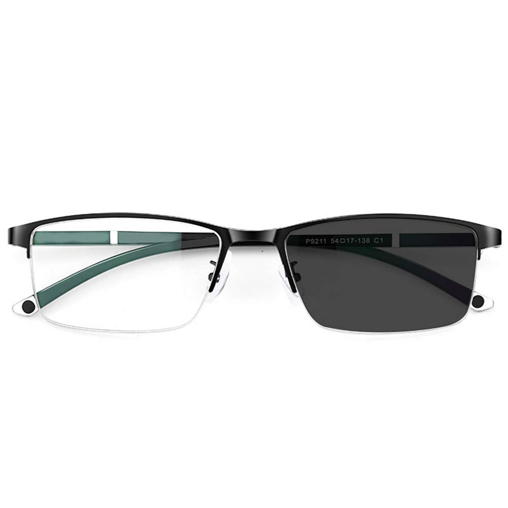 MANG Progressiven Multifokal Lesebrille Lesehilfe Halbrahmen Sonnenbrille Blaulichtfilter Sehhilfe Anti UV Unisex (Rechteckige Schwarz Rahmen, 1.5)