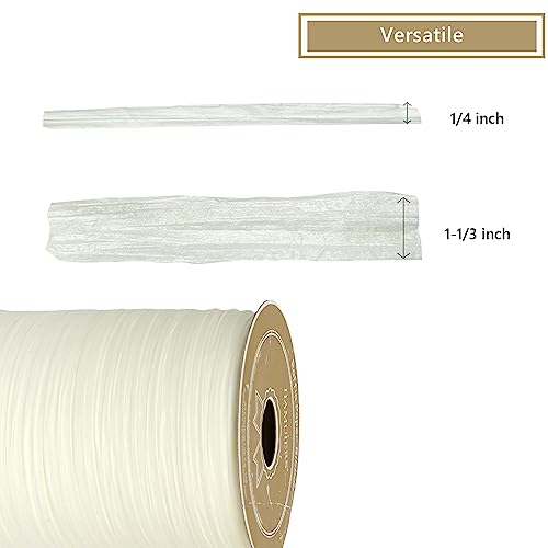 Raffia Ribbon for Gift Wrapping, Packing Paper Twine, Raffia Yarn for Crochet - 1/4'' Wide, 100 Yards, Beige