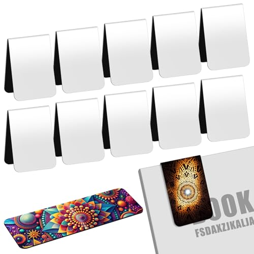 Skyygemm 12 Pcs Blanks Sublimation Magnetic Bookmark Double Sided Heat Transfer Magnet Bookmark Clips Blank Rubber Book Marker Bulk for Women Men DIY Crafts Gifts Personalized Book Lovers Present