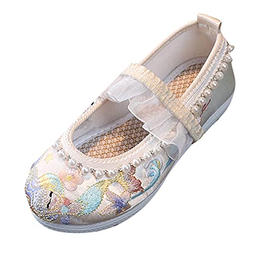 Girls Flat Bottomed Embroidered Sandals Fashionable Antique Costume Children Performance Children Slides for Girls (Green, 6-7 Years Little Child)