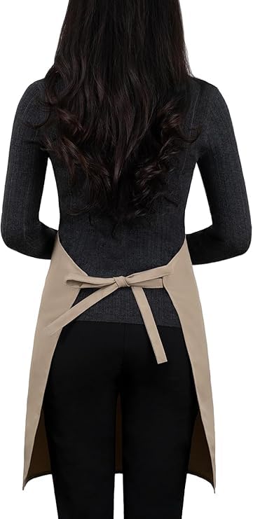 Image of Adjustable Canvas Cotton Apron with Large Pockets, Waterproof Bib Apron for Cooking and Kitchen