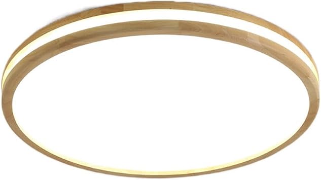 RCIDOS Wooden LED Flush Mount Ceiling Lamp Flat Round Lamp Shade Office Lighting Fixture Dimming Three-Color Ceiling Lamp Minimalist Design Bedroom Atmosphere Ceiling Lamp For Entryway, Hallway, Balco