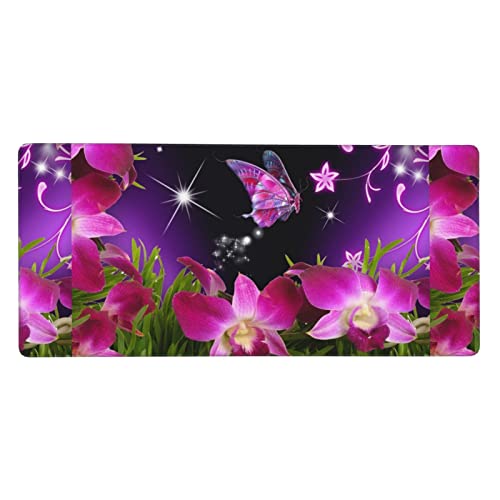 Grand tapis de souris fleur rose et papillon tapis de bureau imperméable premium