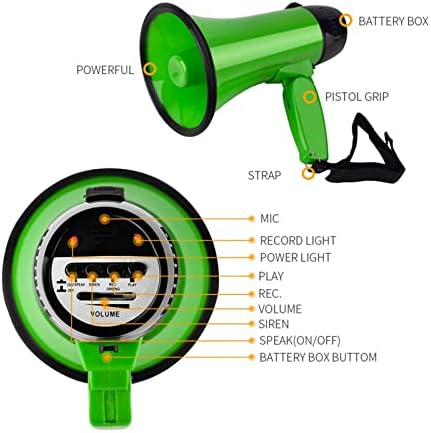 Megaphones Portable Hand 25 Watt Bullhorn Megaphone with Siren Loud Speaker Recording Horn Tour Guide Speakers Microphone Loudspeaker Great for Outdoor Announcements Amplifiers