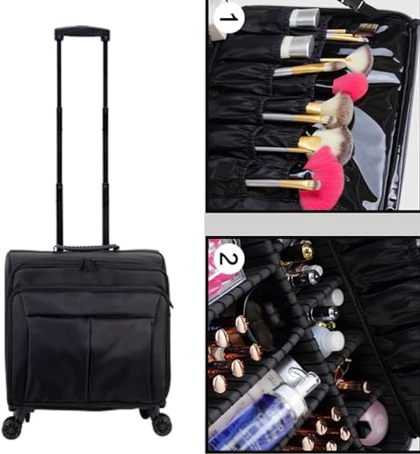 Image of Adson Multifunctional Professional Beauty Makeup Artist Rolling Cosmetic Aluminium Vanity Trolley Beauty Train case Makeup Cosmetic Trolley Hairstylist Travel Organizer (Midnight Black)