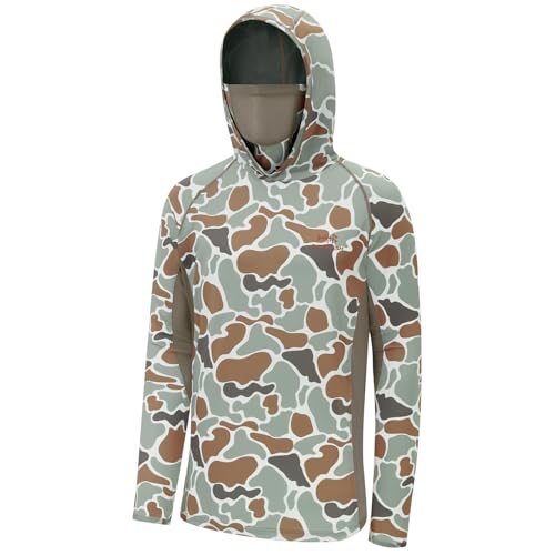 BASSDASH UPF 50+ Mens Fishing Hoodie Shirts with Mask Camo UV Long Sleeve Moisture Wicking FS53M