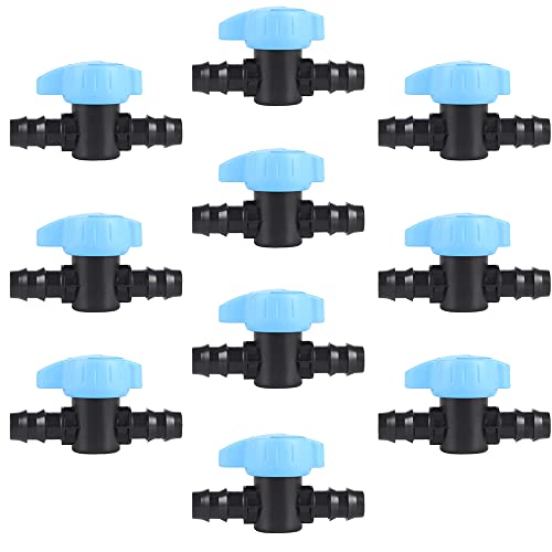 UCLEVER 10pcs Drip Irrigation Barbed Ball Valve 16mm for 1/2 and 5/8 Inch Tubing (.570 to .620 ID) Barb Shut-Off Coupling Valve