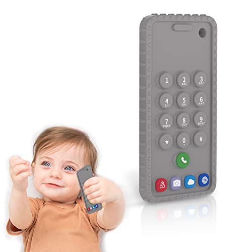 JIECH 2 Pack Silicone Baby Teething Toys Phone Teether Toys Chew Sensory Press Pop Toys for Babies 0-6 6-12 Months Grey