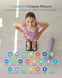 Masmssm Balance Pèse-Personne, Balance Connectée Impédancemètre 9-en-1 Grand VA Écran, 22 Indicateurs, Fréquence Cardiaque, IMC, Graisse Corporelle Pour iOS & Android, Max. 180kg/ 400lb