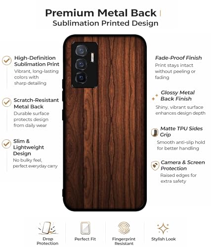 Image of Brown Wooden Texture Design Premium 2D Printed Metal Back Case Cover for Vivo V23E 5G / Y75 4G
