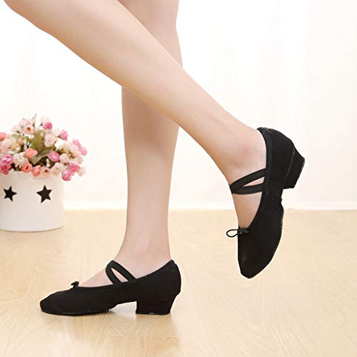 Generic Womens Latin Dance Shoes Close Toe Beginner Ballroom Dance Practice Shoes Low Heel Canvas Tango Teaching Shoes3