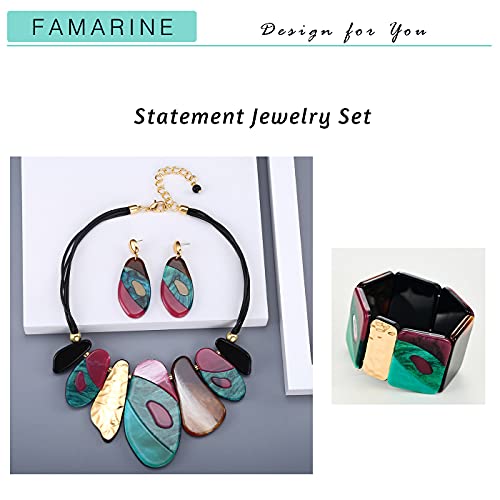 FAMARINE Vintage Tribe Chunky Statment Bangle Bracelet for Women, Geometry Bohemia Colorful Lucite Acrylic Bangle Costume Jewelry for Women3