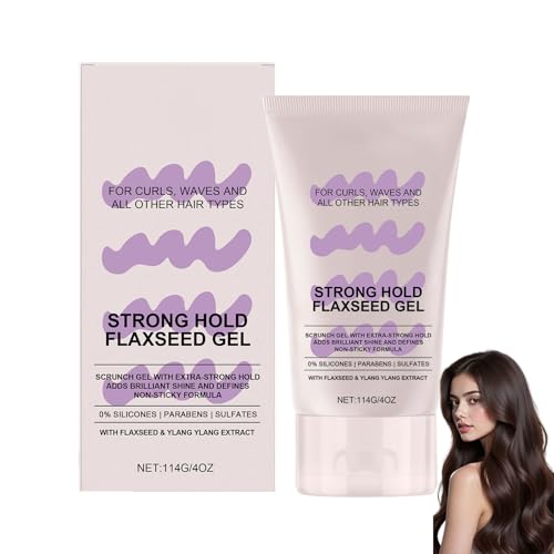 Strong Hold Flaxseed Gel Haargel, Extra starkes ScrunchGel für definierte Locken, Curl Cream Langanhaltender Halt & natürlicher Glanz, Locken Gel, Lockengel für Lockenpflege Naturlocken