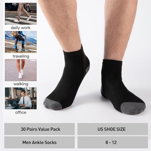 30 Pack 4 Styles Men's Women's Ankle Socks Mini Crew Quarter-Breathable Athletic Casual Bulk, Fits Shoe Size 8-112