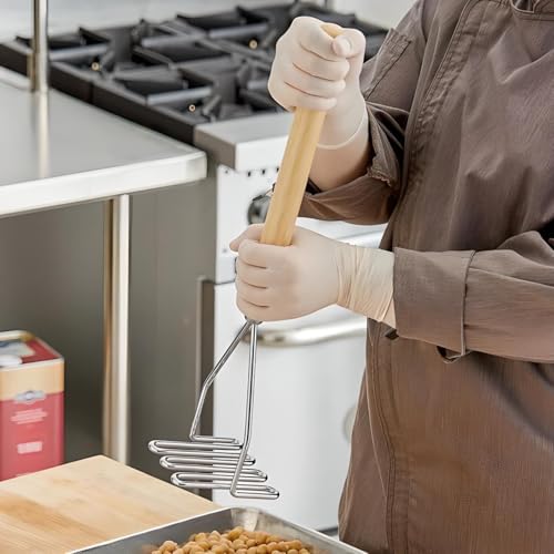 Ocs Parts 3MP0330 Pro Chef Series 18-Inch Square Potato Masher With Wood Handle | Heavy Duty Chrome Plated Food And Potato Masher thumb #2