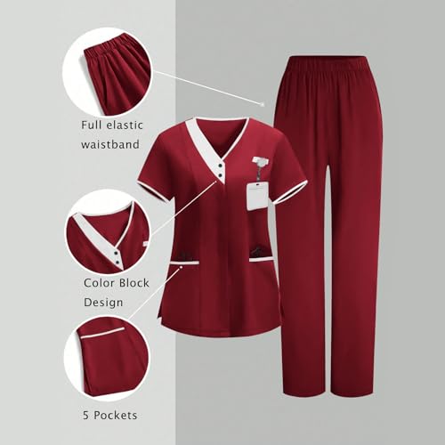 Image of 2026 Scrub for Cleaning Jobs Uniform, Multi Pockets Scrubs for Women Sets, V-Neck Top & Straight Leg Pants Scrubs Set