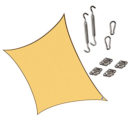 Cool Area CAS-18512 Square 11 Feet 5 Inches Sun Shade Sail with Stainless Steel Hardware Kit, Sand