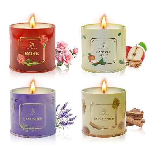 Scented Candles Gift for Women,4 Pack Natural Soy Wax Candles Long Lasting Rose Lavender Sandalwood Apple Cinnamon Fragrance Gift for Mothers Day, Birthday, Thanksgiving Day, Christmas, Valentines Day