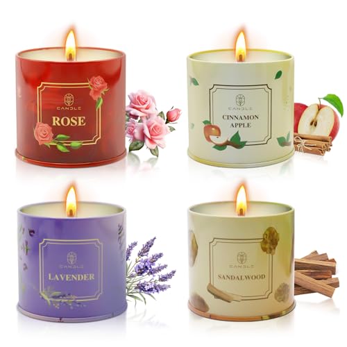 Stocking Stuffers for Women,4 Pack Natural Soy Wax Candles Long Lasting Rose Lavender Sandalwood...