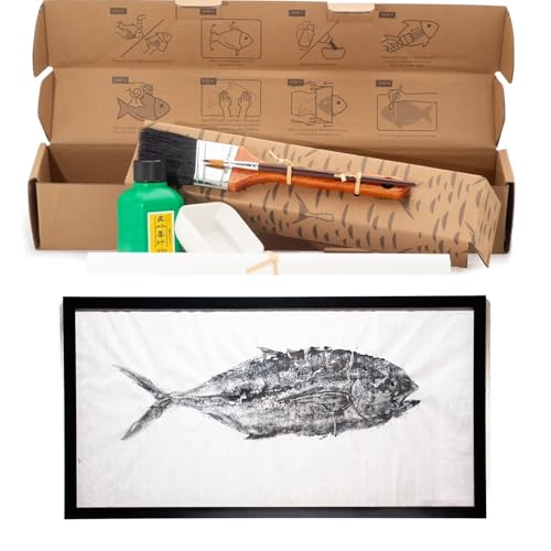 Iko Print Gyotaku Fish Printing Art Kit - Print Your own Catch! - Fishing Gifts for Men - (5 Sheets of Rice Paper, sumi Ink, Bowl, and Brushes) - DIY Japanese Fish Art for Your Home