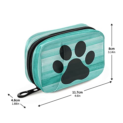 Image of Ollabaky Teal Turquoise Wooden Striped Pill Case, Weekly Portable Dog Paw Pill Bag Container 7 Days Pill Box Organizer Vitamin Supplement Holder with Zipper for Travel Family Busines