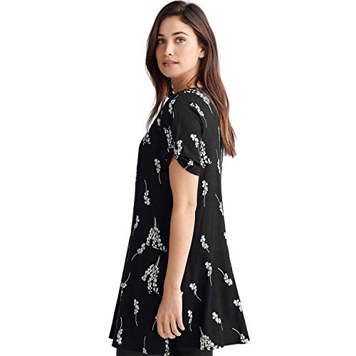 Ellos Women's Plus Size Knot-Sleeve Tunic - 14/16, Black White Print #TOP3