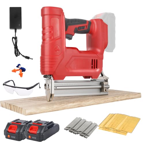 JOJOCY 21V Cordless Brad Nailer Stapler Kit, 2 2.0Ah Batteries, 18GA 2000 Nails & Staples, 2 Firing Modes, Safety Lock for Carpentry DIY Woodworking