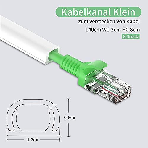 MUDEELA Kabelkanal Klein, 3.2M Mini Kabel Verstecken, Kabelschacht zum verstecken von Kabel, Kabelkanal Selbstklebend Weiss für alle Netzkabel in Haushalt/Büro, 8 Stück
