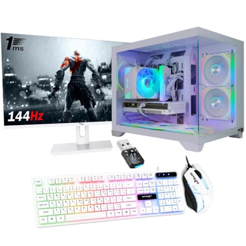 Spear Gaming PC Bundle with Intel i5-14400F, RTX 5060 8GB, 16GB DDR5 RAM, 1TB NVMe SSD, 600W PSU, 6 ARGB Fans, Windows 11 Pro, 24-Inch Monitor (White)