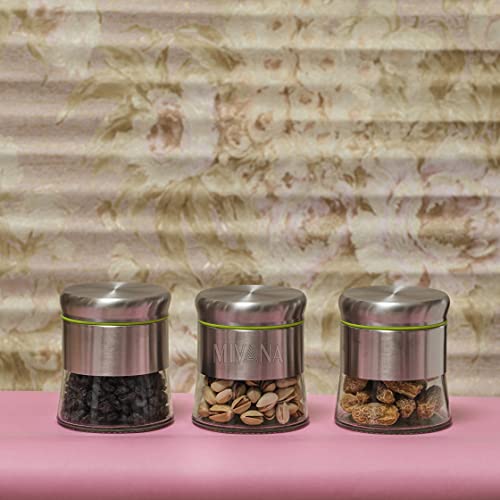 Image of 350Ml Stainless Steel Canister Glass Jar With Lid,Premium Pantry Organizers Containers And Perfect Kitchen Storage For Canning Cereal,Coffee,Sugar,Tea,Pasta And Beans Containers Set Of 2,Silver