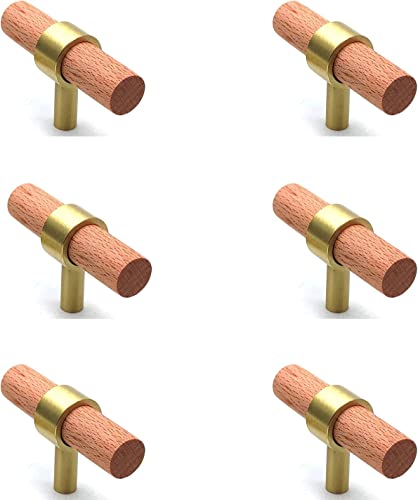 SYZOW 6 st köksskåphandtag valnöt möbelhandtag -T-handtag för möbler lådhandtag mässing hålcentrum(60mm, trä)