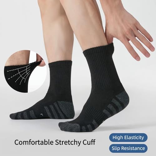 Laysblen Mens Athletic Socks Cotton Moisture Wicking Cushion Crew Sport Work socks Men Women for Hiking Basketball 6 Pairs Black Socks 9.5-11.5 - 5