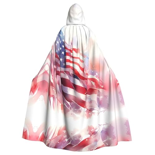 QAZWZML Capa con capucha de Halloween con estampado de pintura al óleo de la bandera estadounidense, Pascua, carnaval, capa de cosplay, baile de máscaras y fiesta temática.