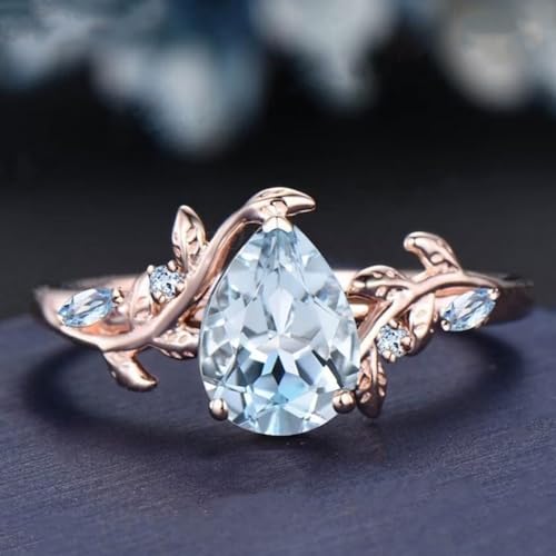 Natural Gemstones Rings S925 10K 14K 18K Gold 1.25 CT Pear Gemstones and Moissanite Engagement Rings for Women Leaf Branch Nature Inspired Wedding Bridal Set Free Engraving 5