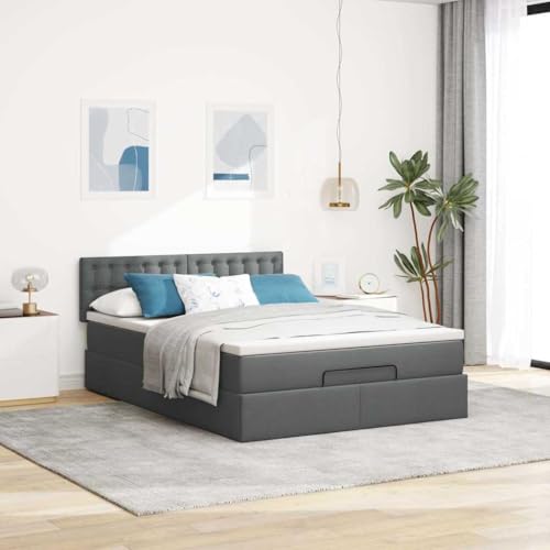 Willood Boxspringbett mit Matratze & LEDs Dunkelgrau 140x200 cm Stoff Knöpfe