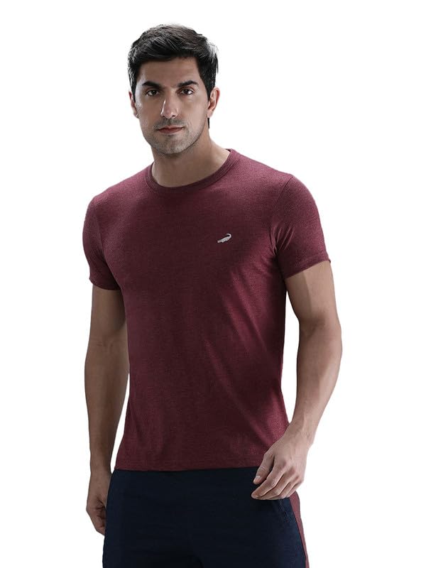 Image of CROCODILE Men Solid Sport Fit T Shirt | Round Neck | Short Sleeve | Regular Length | Basic Casual Pull On Topwear Grey Melange