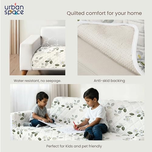 Image of Urban Space 3 Seater Quilted Sofa Cover mat, Non-Slip Sofa Protector, Easy Care & Machine Washable Cover, Sofa Seat Runner for Couch for Living Space (3 Seater - Tea Leaves)