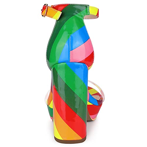 Allegra K Women's Printed Clear Platform Chunky Heel Rainbow Sandals 6 M Us #TOP3