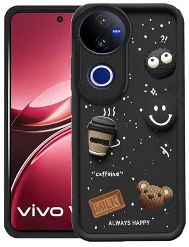 Image of GoldKart Back Case Cover Compatible for Vivo V50 5G | Cute Fun Cartoon 3D Ball Coffee Silicone Case | Full Body Protection Back Cover for Vivo V50 5G - Black