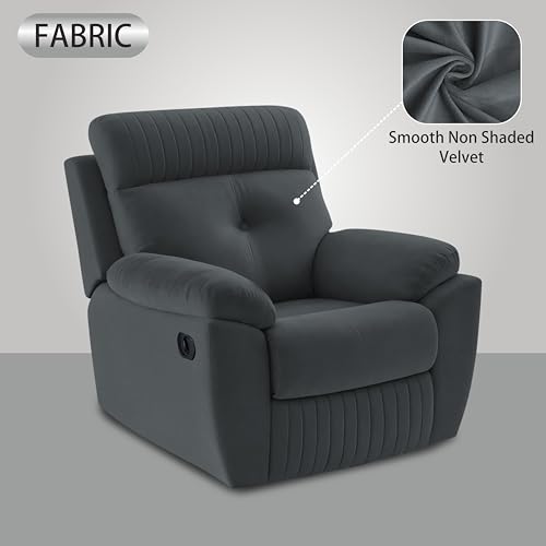 Image of Adorn India Premium Majestic 1 Seater Recliner Manual Sofa Chair | Dark Grey Suede Velvet Fabric | Soft Padded Back Rest & Handrest | Living Room Recliner Chair | 3 Years Warranty
