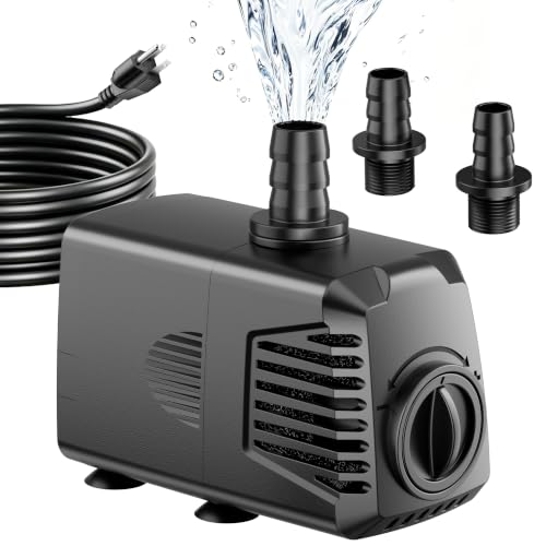 Image of 400GPH Submersible Water Pump, Water Fountain (1500L /H, 24W) with 6.6FT High Lift Adjustable & 2 Nozzles & 9.8FT Cord, Ultra Quiet Aquarium Pump for Pond Fountain Waterfall Hydroponics-Q103