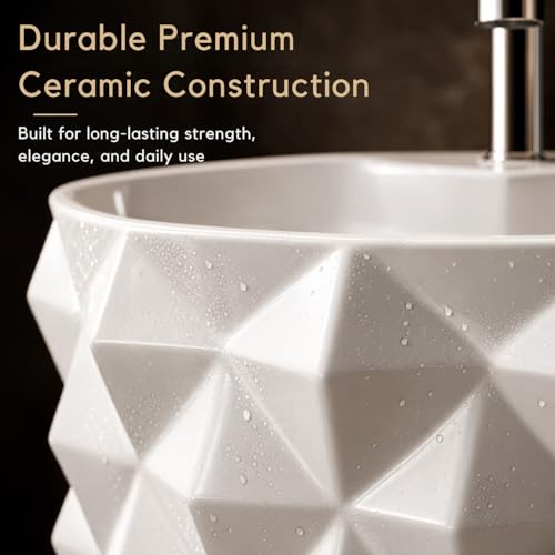 Image of Well Set Luxury Ceramic One Piece Pedestal Wash Basin | Premium Geometric Stand Wash Basin for Home Office Hotel | White