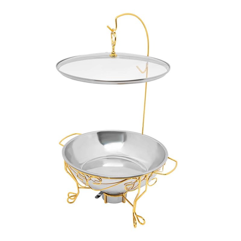 Plato redondo de acero inoxidable de 6 litros con tapa, calentador de alimentos duradero para bufés, catering, bodas y fiestas, retención de calor, asas de fácil agarre, solución elegante para servir