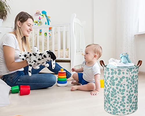 Image of Laundry Baskets,Canvas Fabric Laundry Hamper,Collapsible Toy Storage Organizer Bins,Gift Basket for Bedroom, Clothes, Nursery,Kids,Boys (Eucalyptus leaves)
