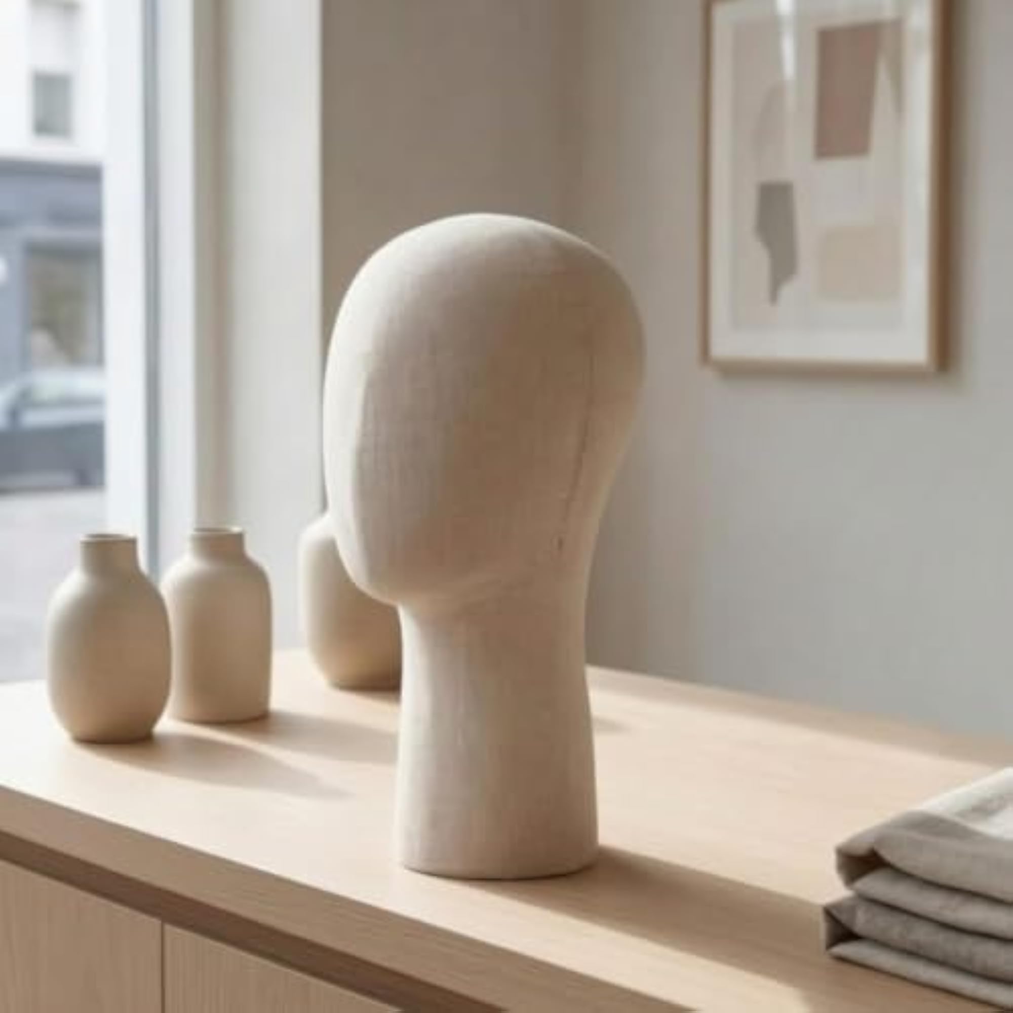Textured Linen Mannequin Head for Display